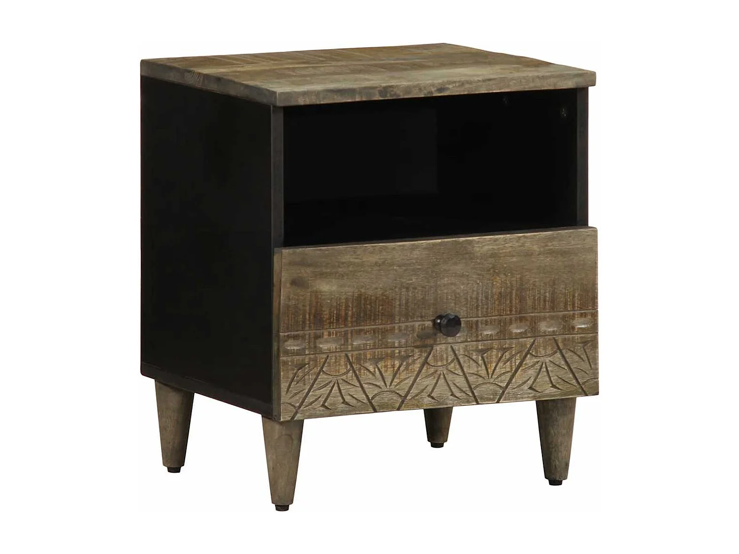 Table de chevet gris clair 40x33x46 cm bois de manguier solide