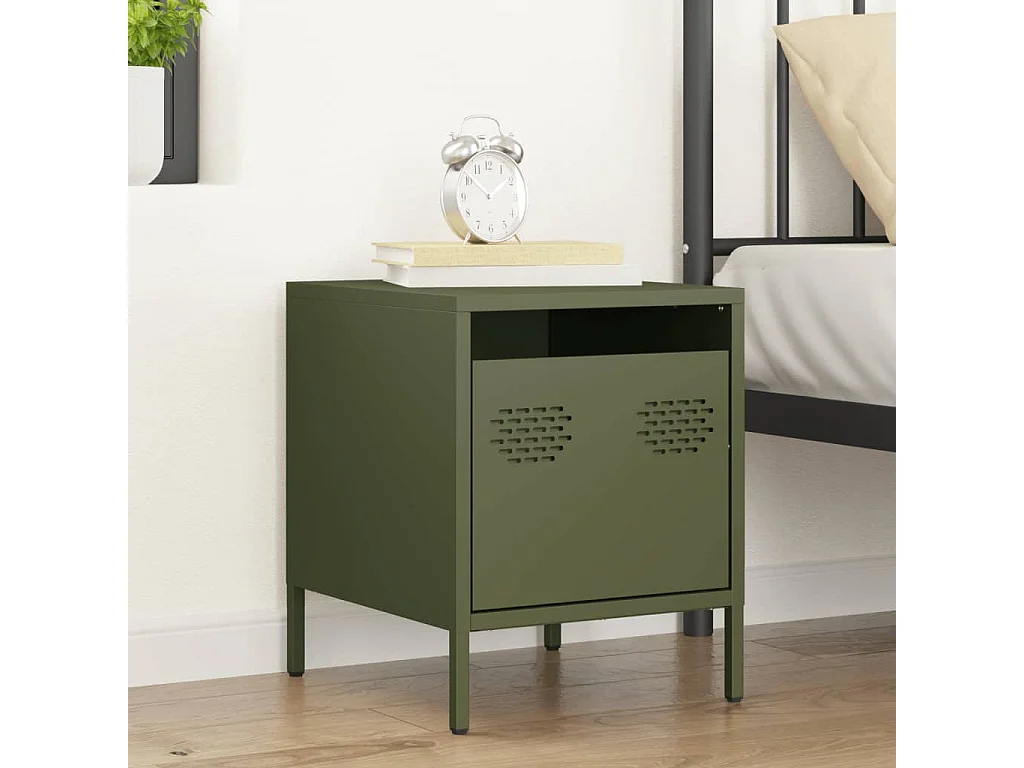 Table de chevet vert olive 35x39x43,5 cm acier
