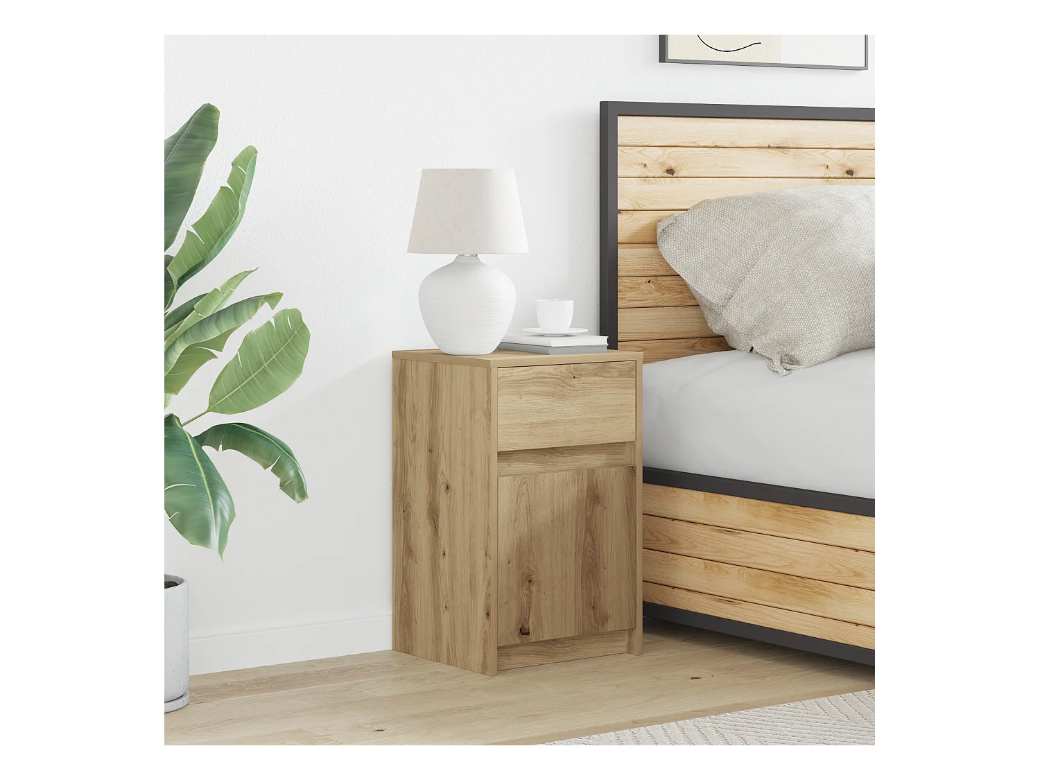 LED-Nachttisch, handgefertigte Eiche, 38 x 34 x 61 cm