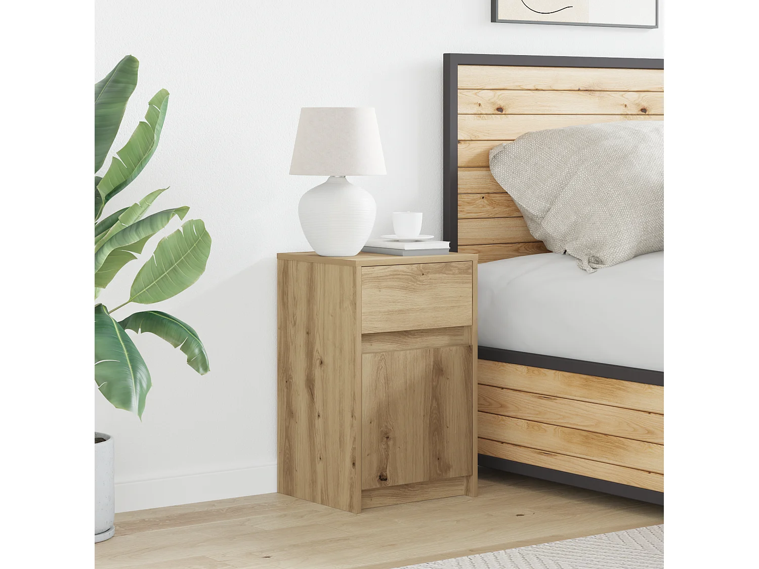 LED nachtkastje, handgemaakt eikenhout, 38 x 34 x 61 cm