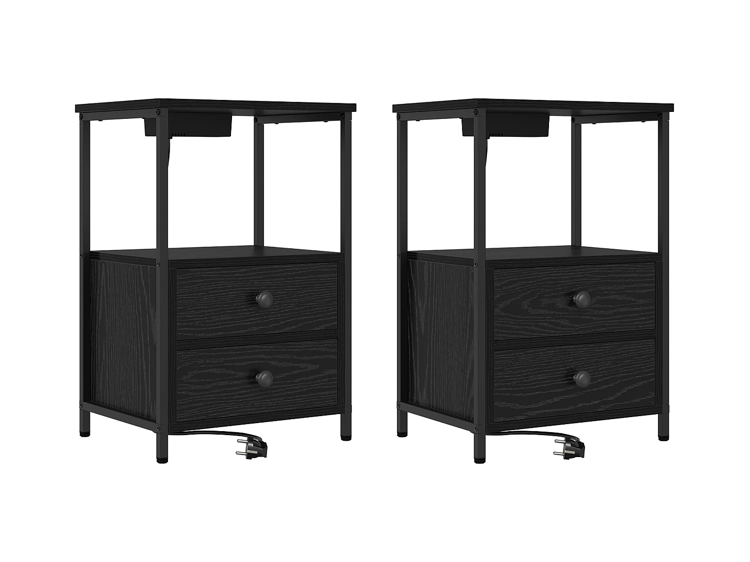 Table de nuit avec station de chargement 2 pcs Chêne noir