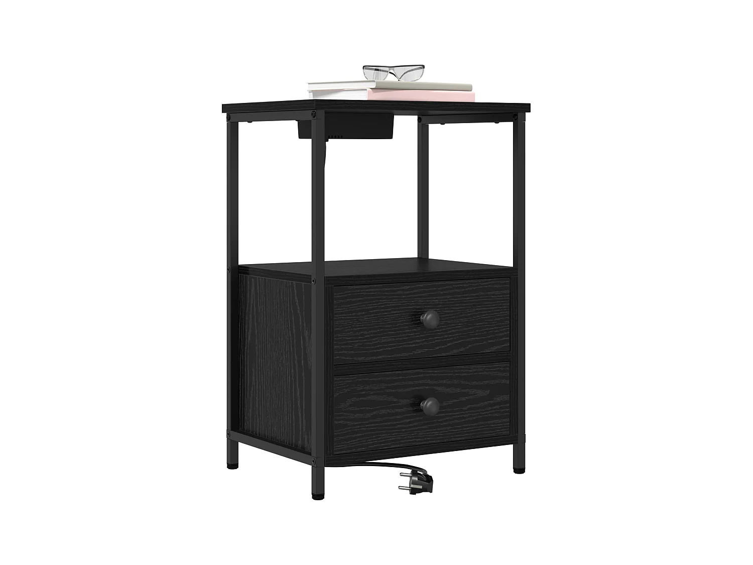 Table de nuit avec station de chargement 2 pcs Chêne noir