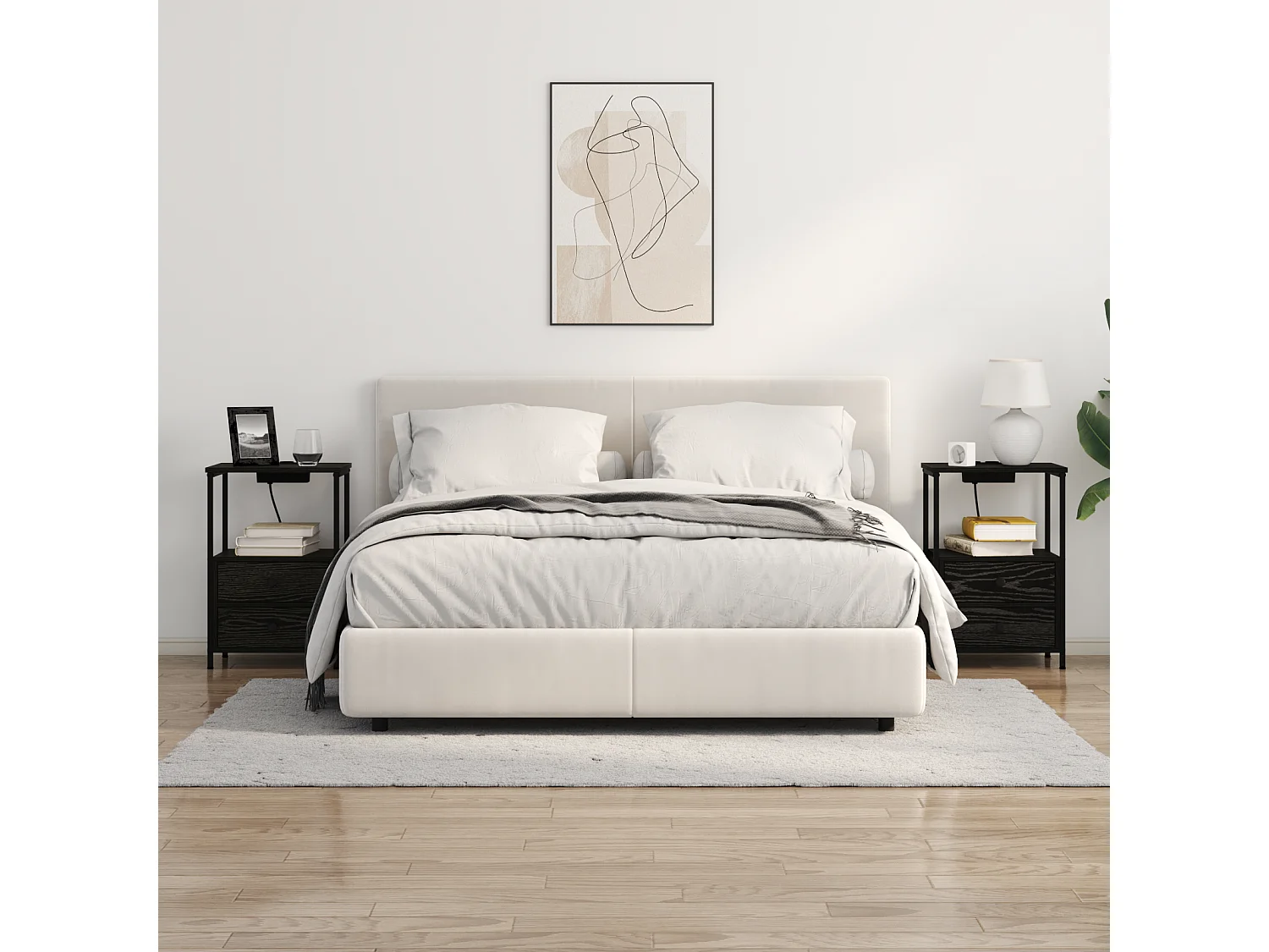 Table de nuit avec station de chargement 2 pcs Chêne noir