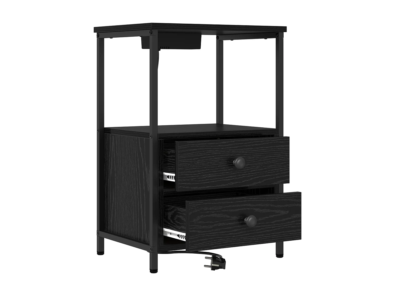 Table de nuit avec station de chargement 2 pcs Chêne noir