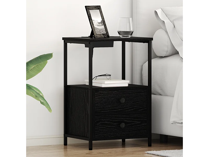 Table de nuit avec station de chargement 2 pcs Chêne noir