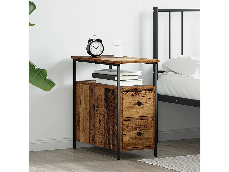 Nachtkastje met lade 2 stuks Antiek hout 30 x 60 x 60 cm