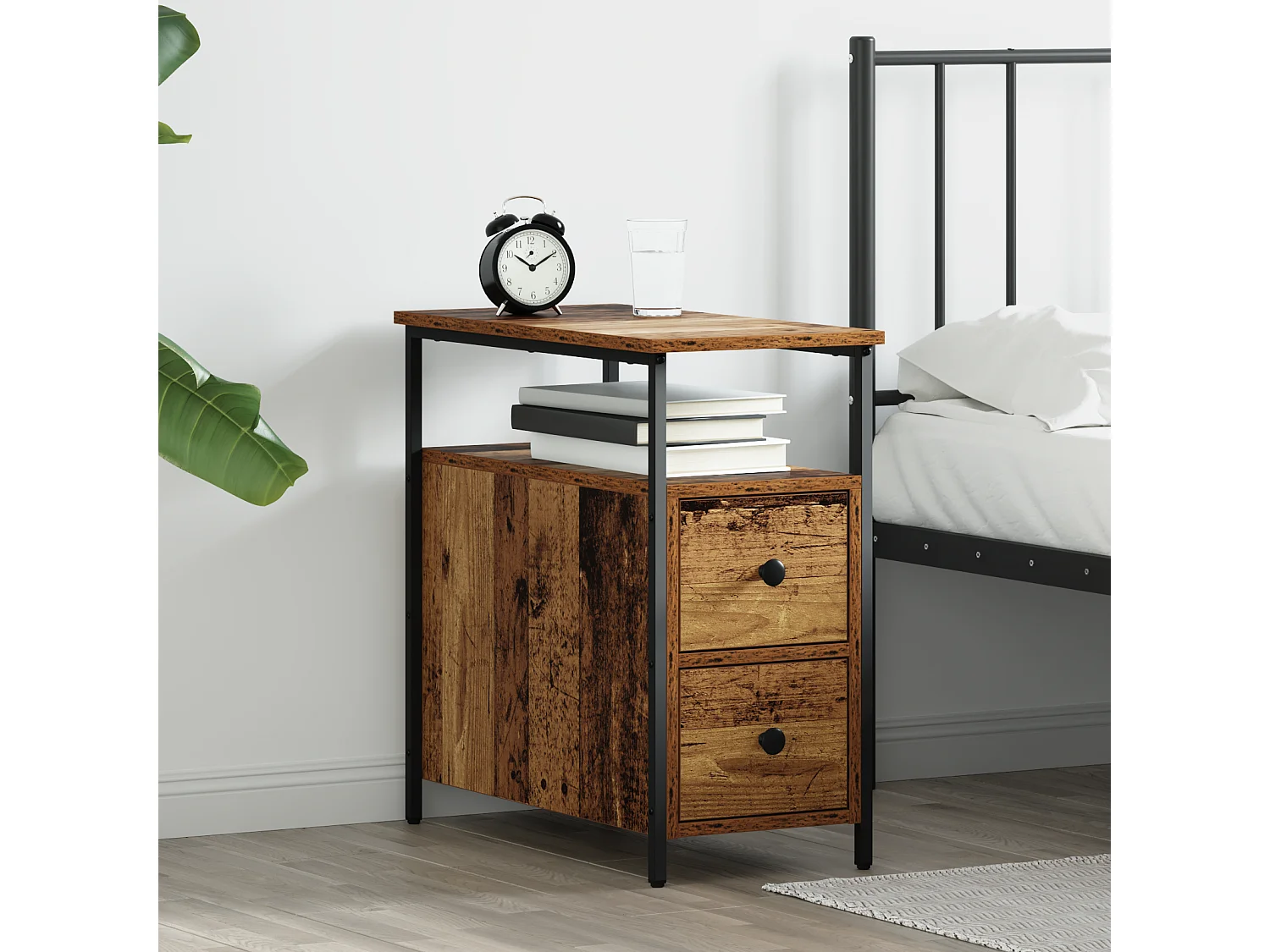 Cabinet de chevet avec tiroir 2 pcs Bois ancien 30 x 60 x 60 cm