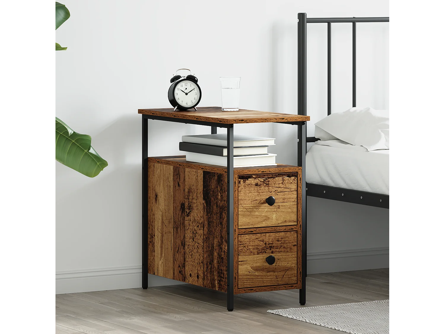 Cabinet de chevet avec tiroir 2 pcs Bois ancien 30 x 60 x 60 cm