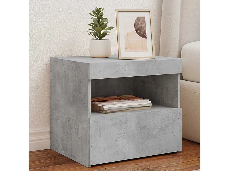 Tables de chevet avec lumières LED 2 pcs gris béton 50x40x45 cm