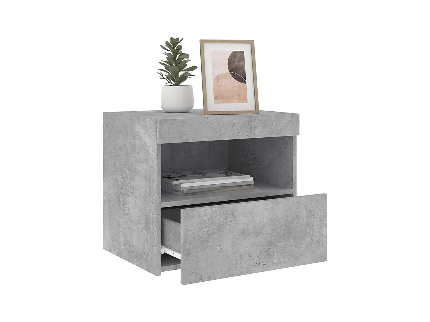 Tables de chevet avec lumières LED 2 pcs gris béton 50x40x45 cm