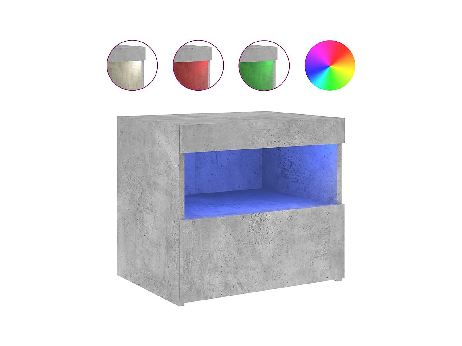 Tables de chevet avec lumières LED 2 pcs gris béton 50x40x45 cm