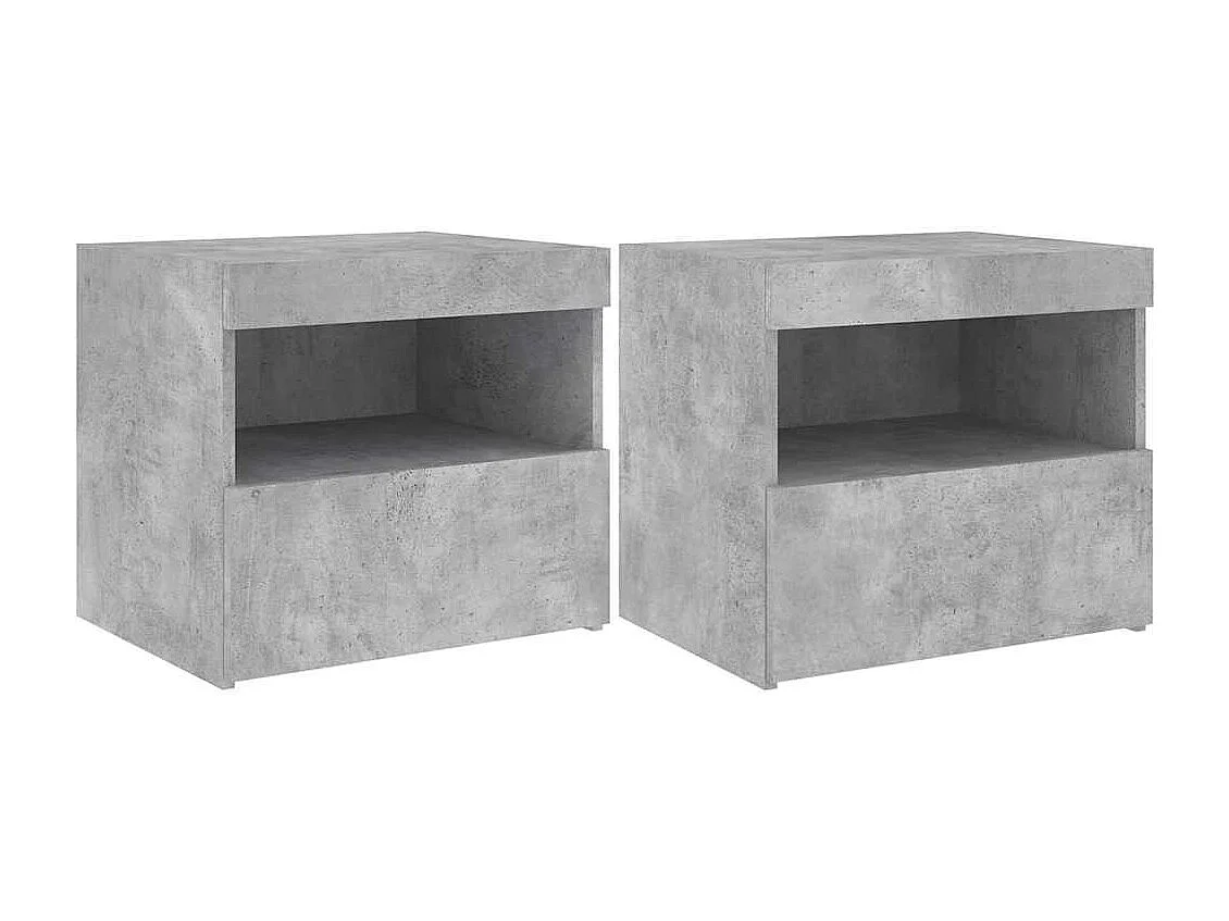 Tables de chevet avec lumières LED 2 pcs gris béton 50x40x45 cm