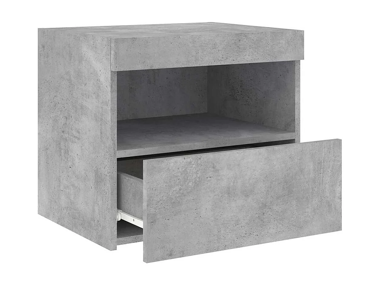 Tables de chevet avec lumières LED 2 pcs gris béton 50x40x45 cm