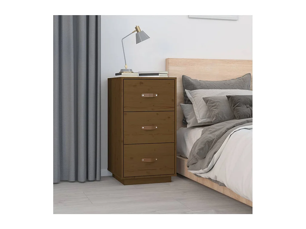 Comodino color miele 40x40x75 cm in legno massello di pino