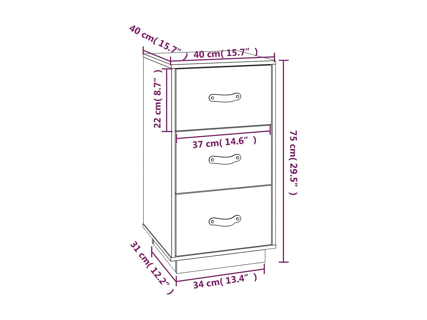 Comodino color miele 40x40x75 cm in legno massello di pino