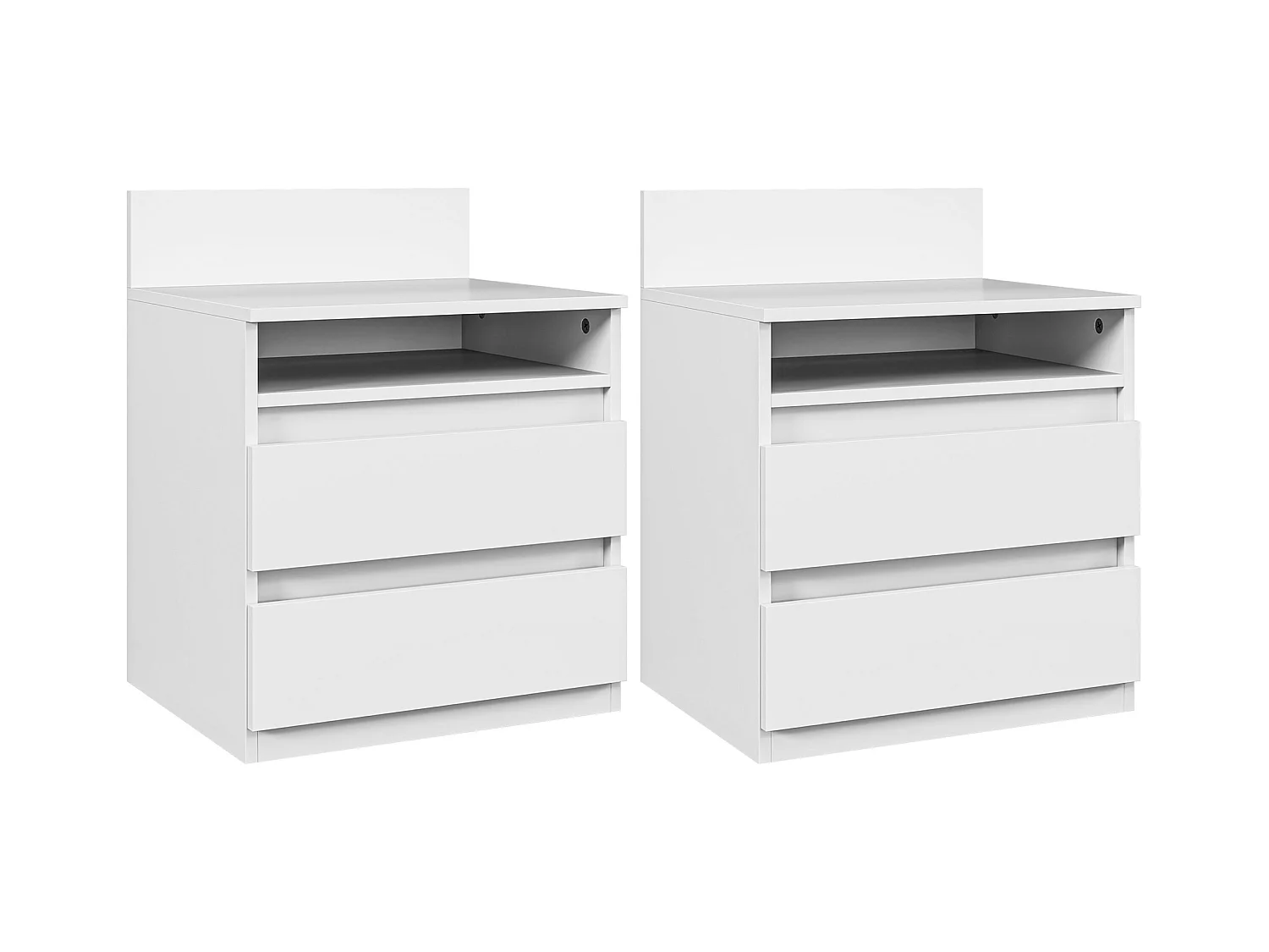 Comodino con 2 cassetti, tavolino con ripiano, legno MDF, bianco (39,6x32,3x50,4 cm)