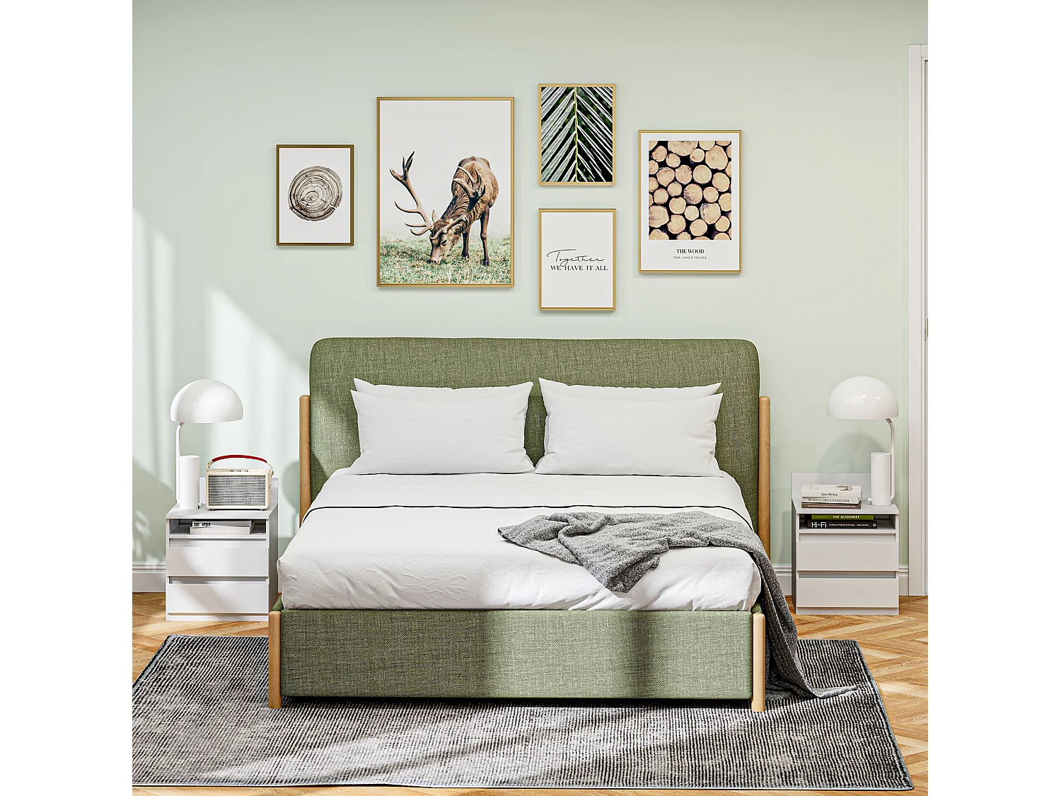 Table de chevet 2 tiroirs, table d'appoint avec étagère, bois MDF, blanc (39.6x32.3x50.4 cm)