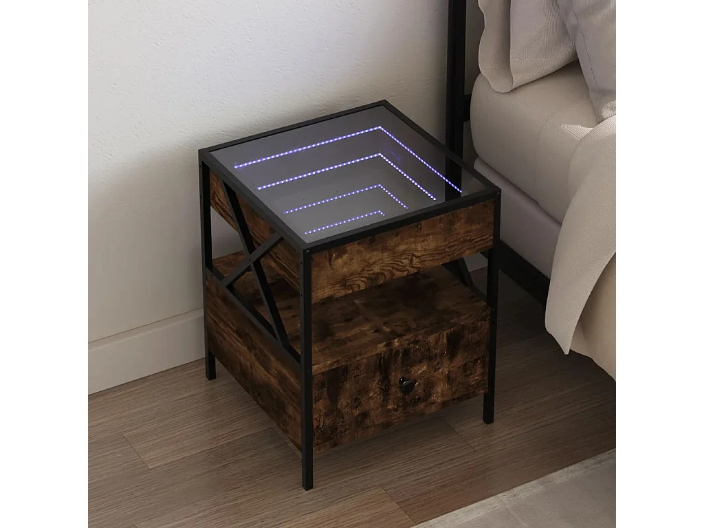 Nachtkastje met infinity LED gerookt eiken 40x40x51 cm