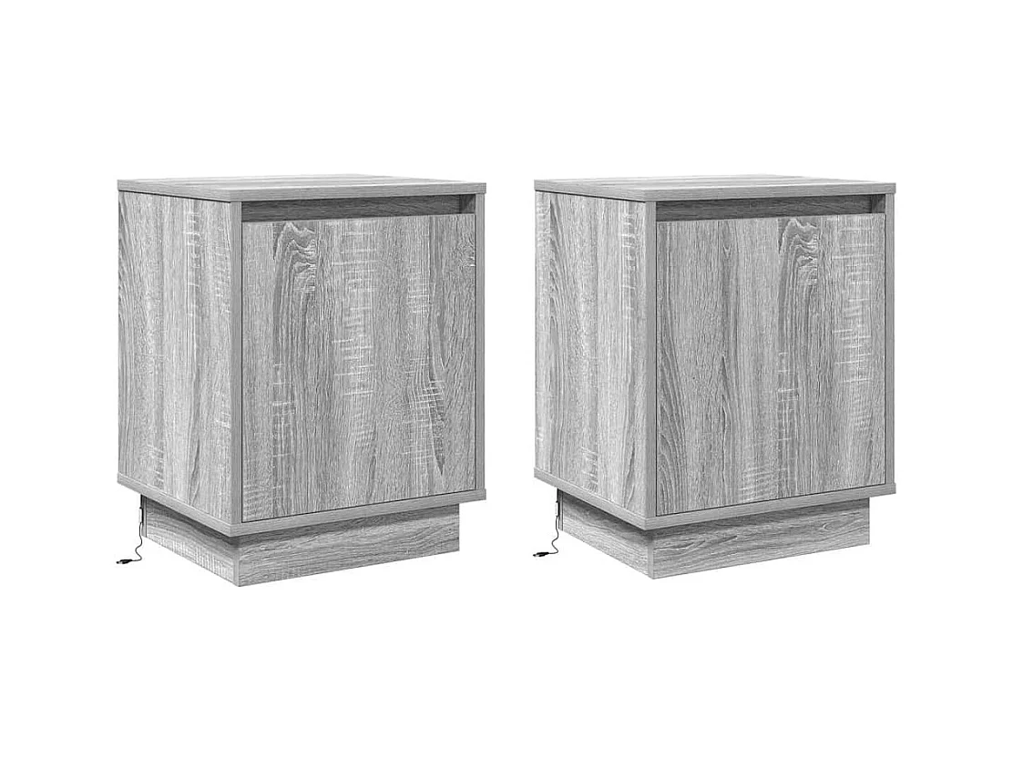 Tables de chevet avec lumières LED 2 pièces Gris Sonoma 39x34,5x50 cm
