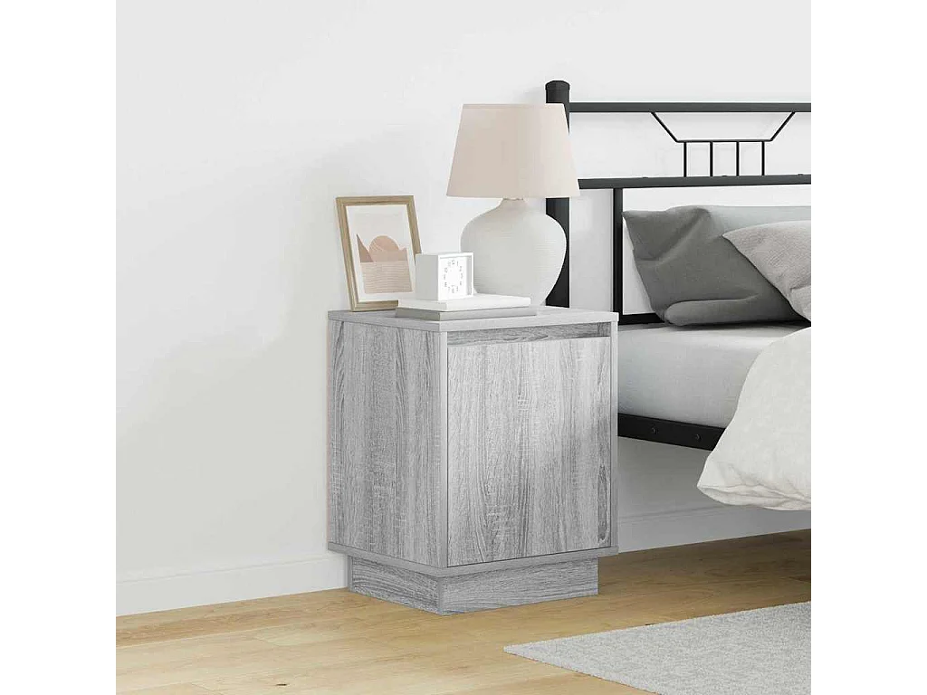 Tables de chevet avec lumières LED 2 pièces Gris Sonoma 39x34,5x50 cm