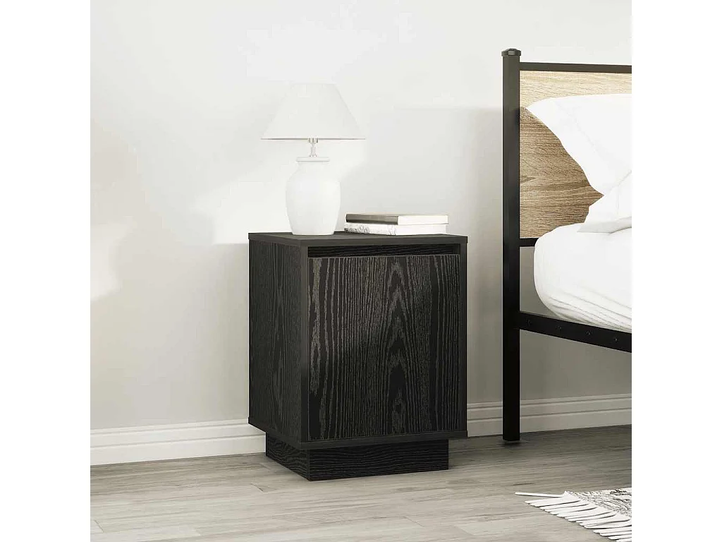 Comodino con luci LED nero 38x34x50 cm