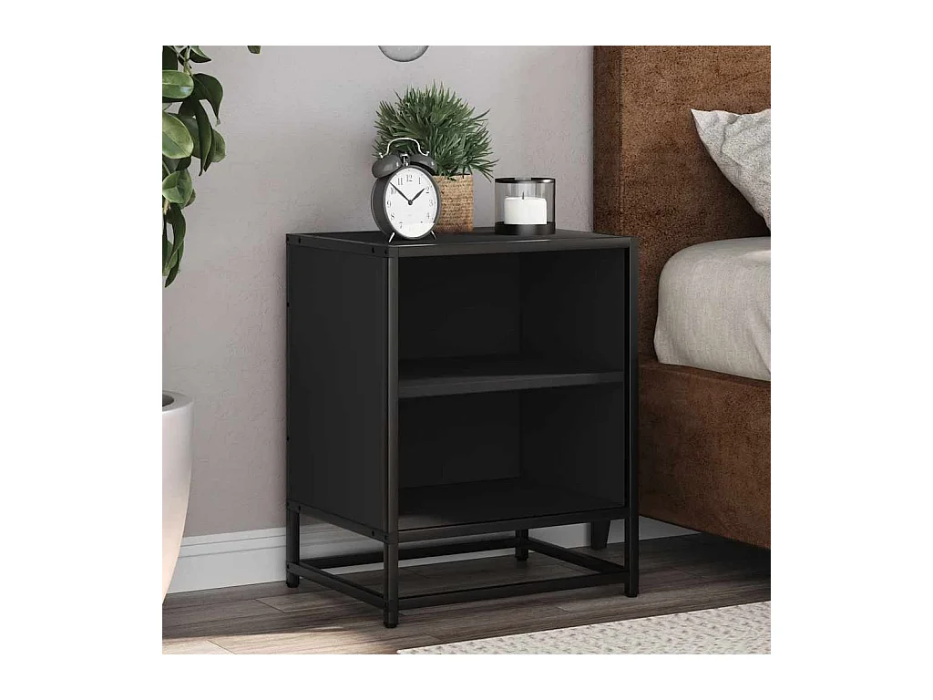 Table de chevet noir 40x31x50 cm bois d'ingénierie et métal
