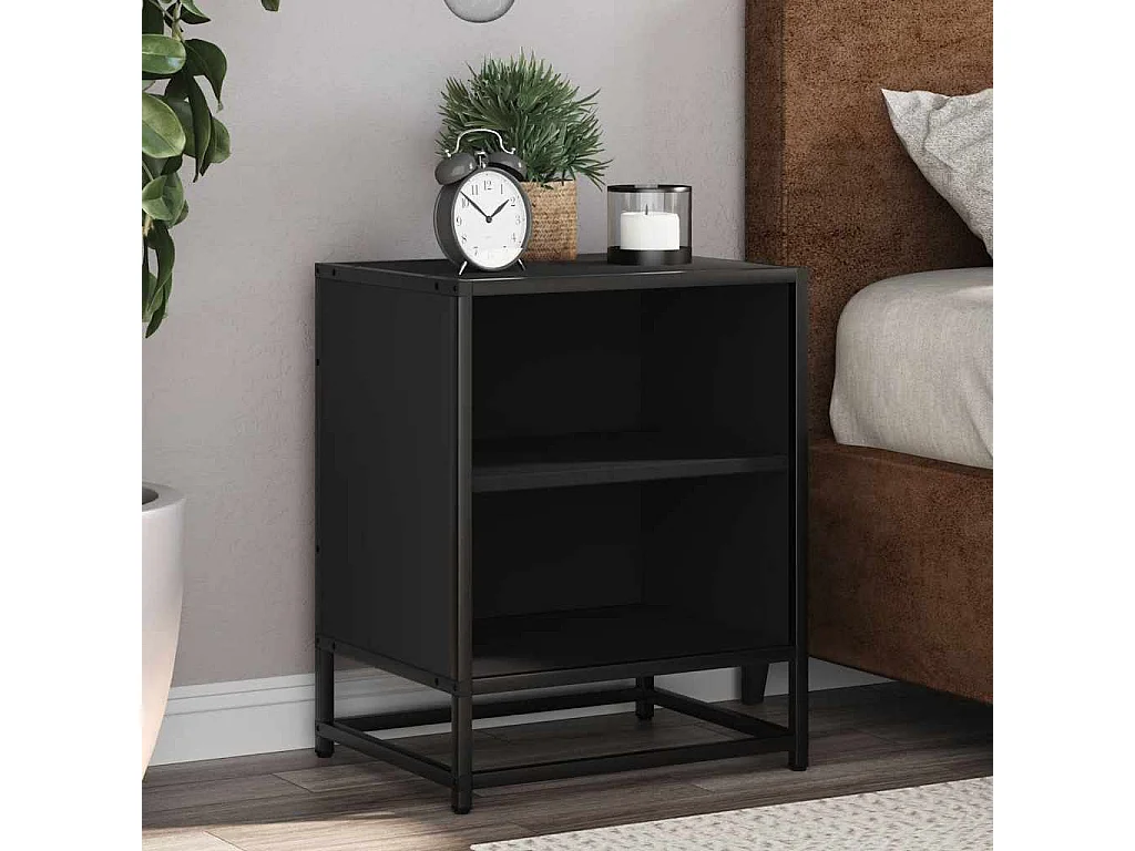 Table de chevet noir 40x31x50 cm bois d'ingénierie et métal
