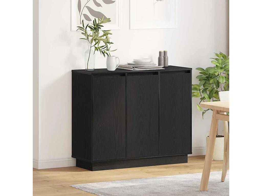 Dressoir met LED in zwart eiken 90x32x75 cm in bewerkt hout