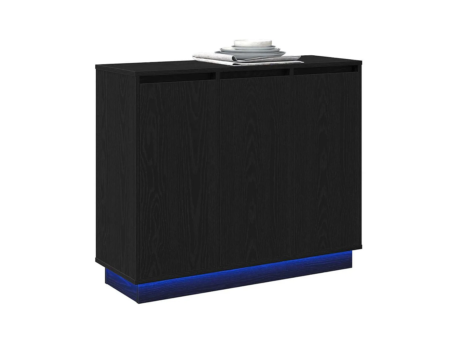 Dressoir met LED in zwart eiken 90x32x75 cm in bewerkt hout