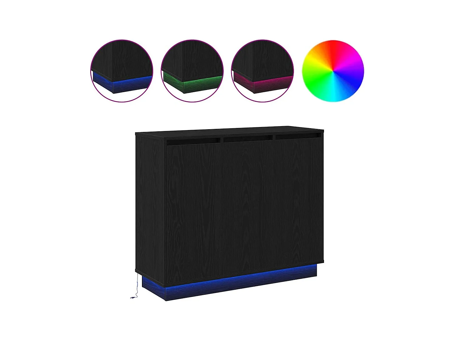 Dressoir met LED in zwart eiken 90x32x75 cm in bewerkt hout