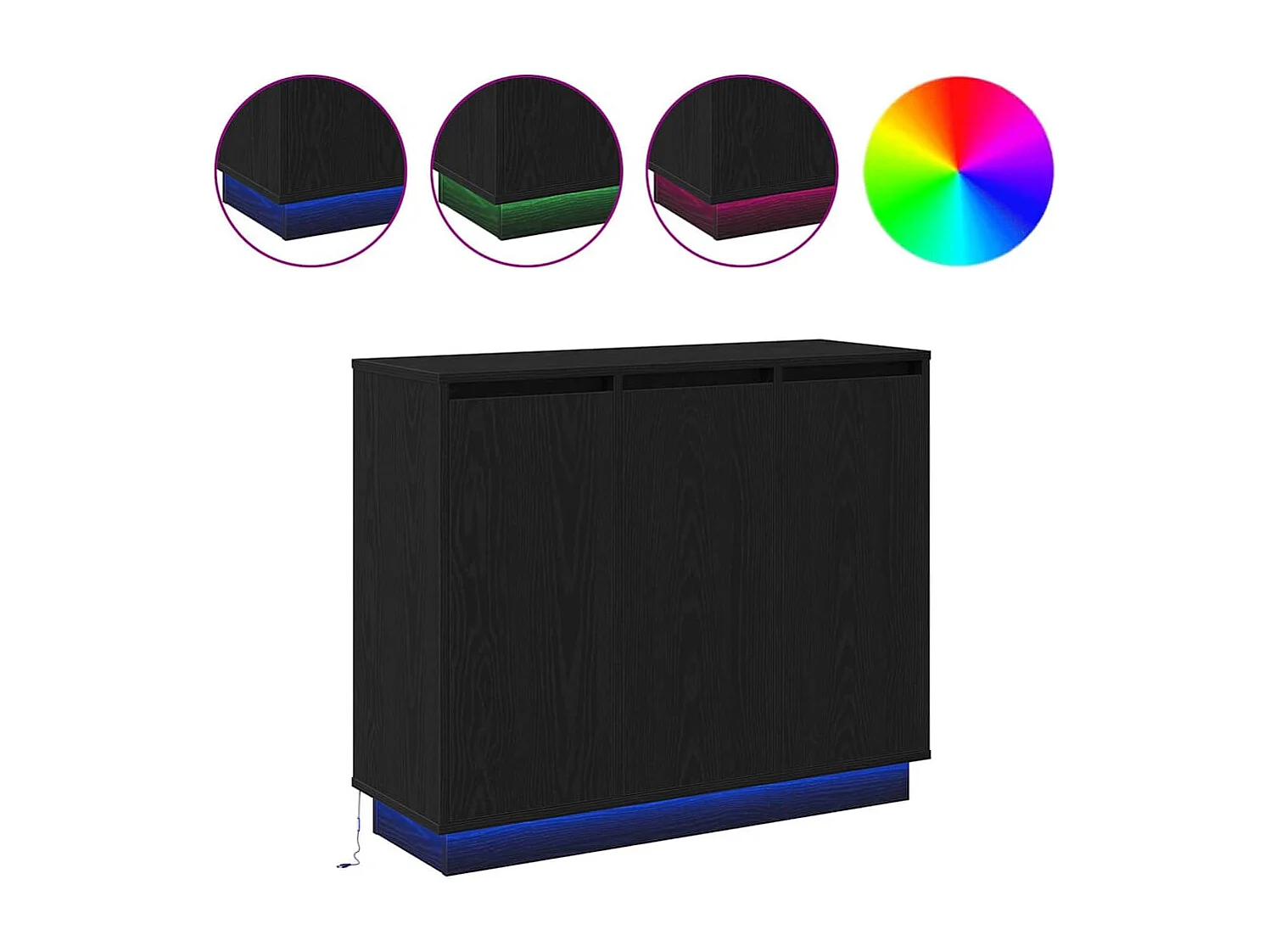 Credenza con LED in rovere nero 90x32x75 cm in legno ingegnerizzato