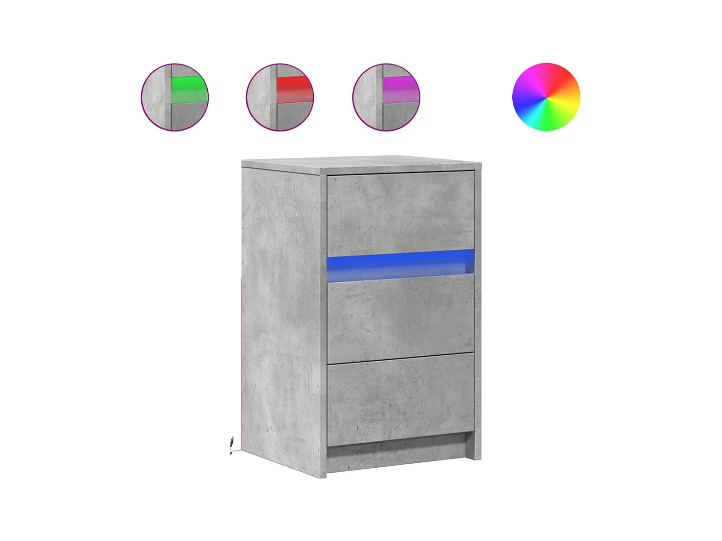 Armoire de chevet et lumières LED gris béton bois d'ingénierie