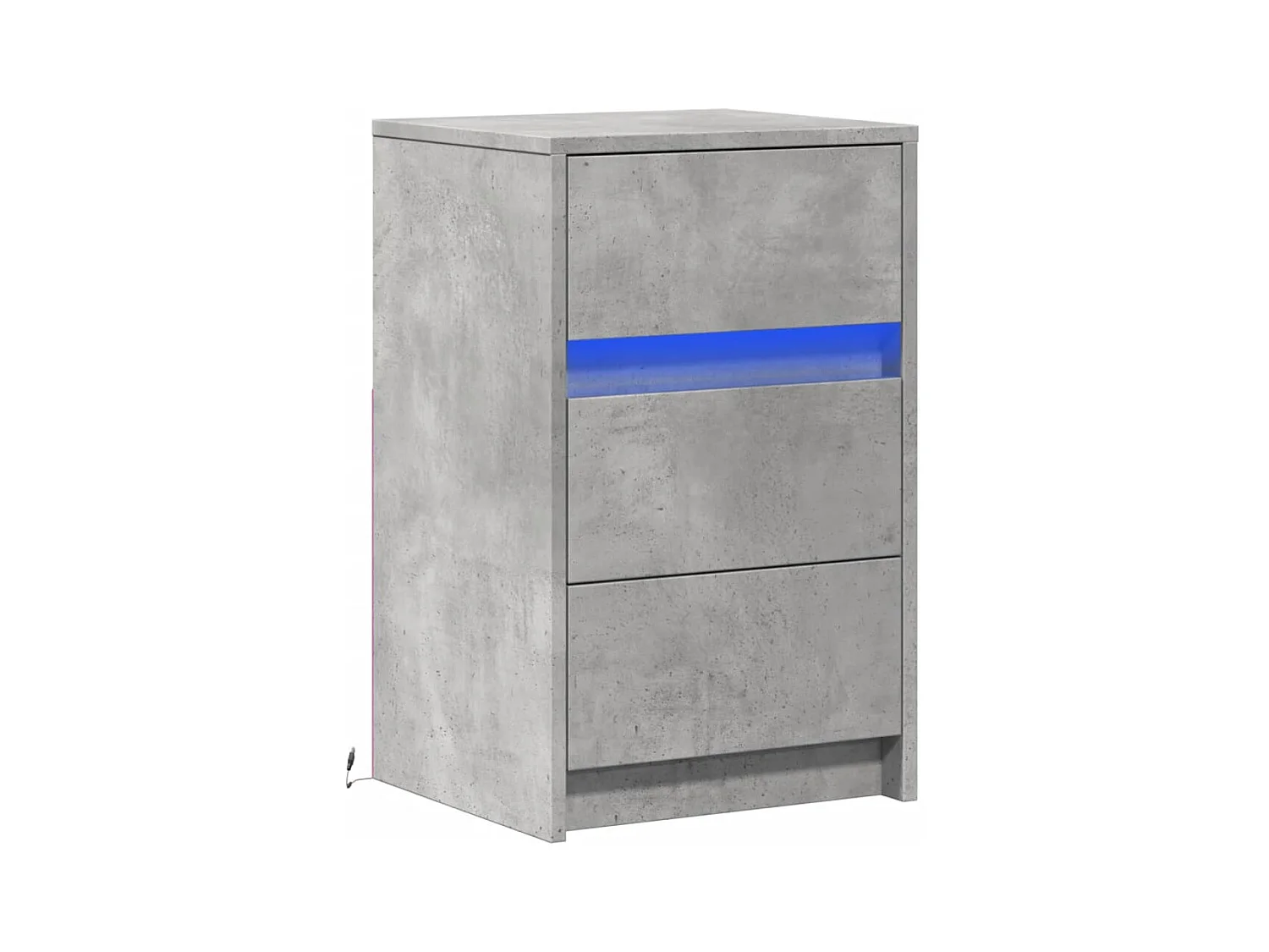 Armoire de chevet et lumières LED gris béton bois d'ingénierie