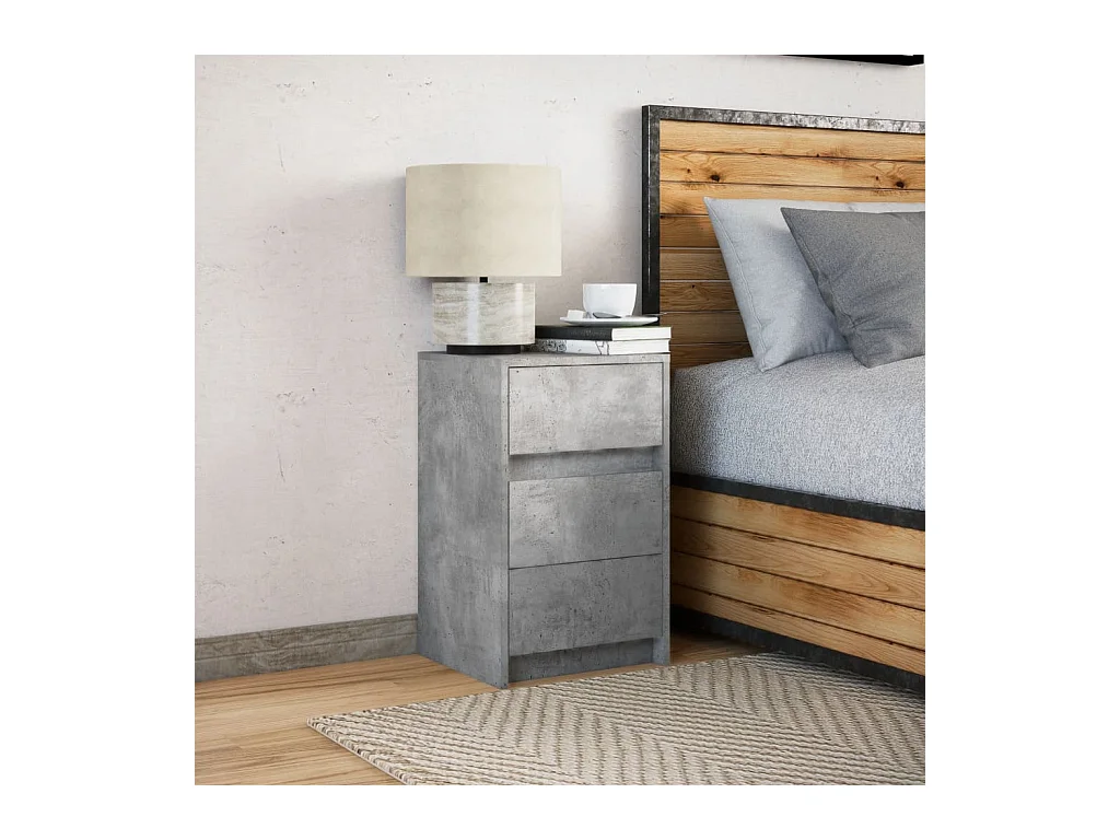 Armoire de chevet et lumières LED gris béton bois d'ingénierie