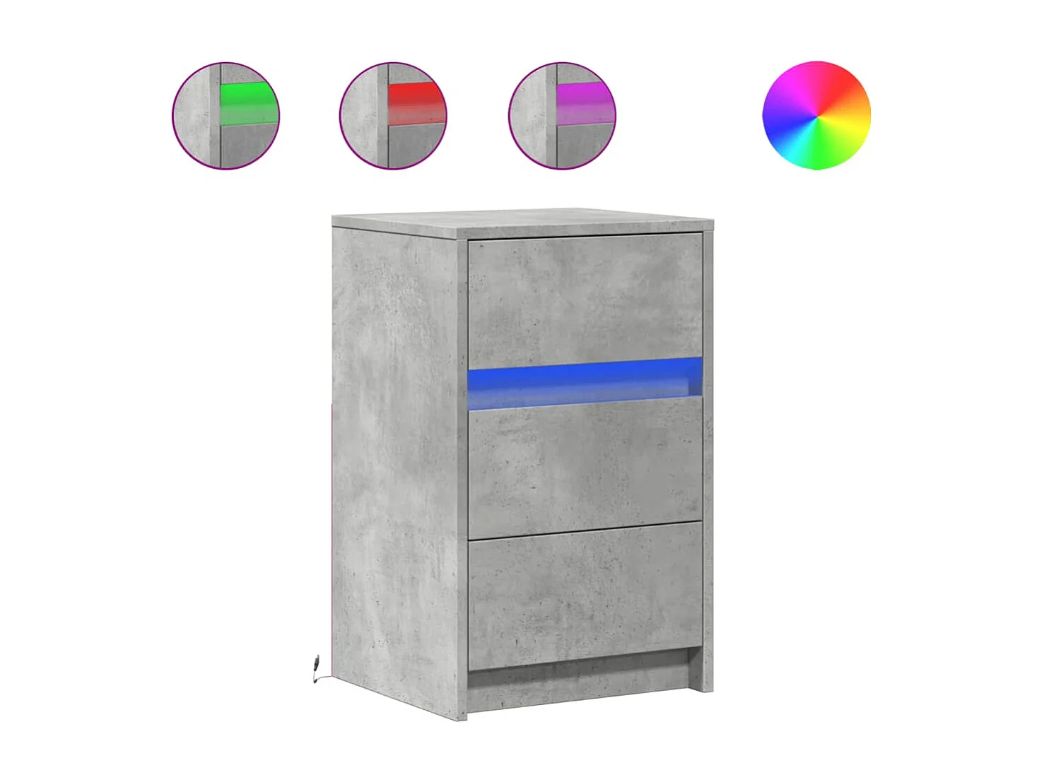 Armoire de chevet et lumières LED gris béton bois d'ingénierie