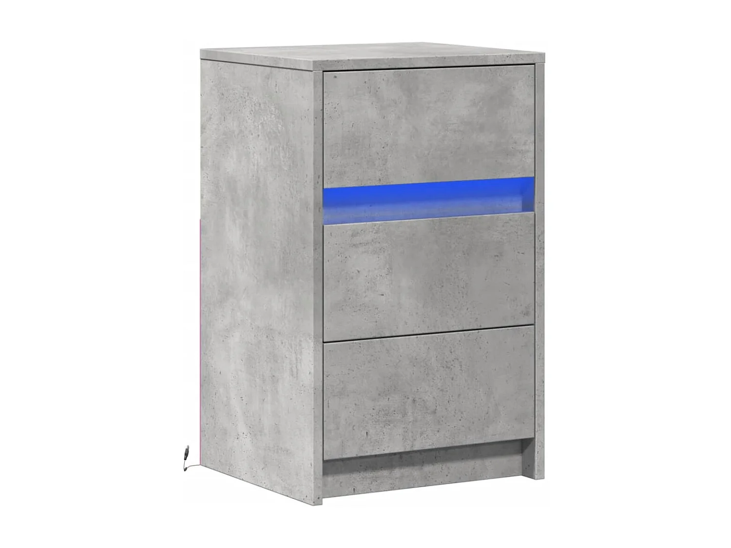 Armoire de chevet et lumières LED gris béton bois d'ingénierie