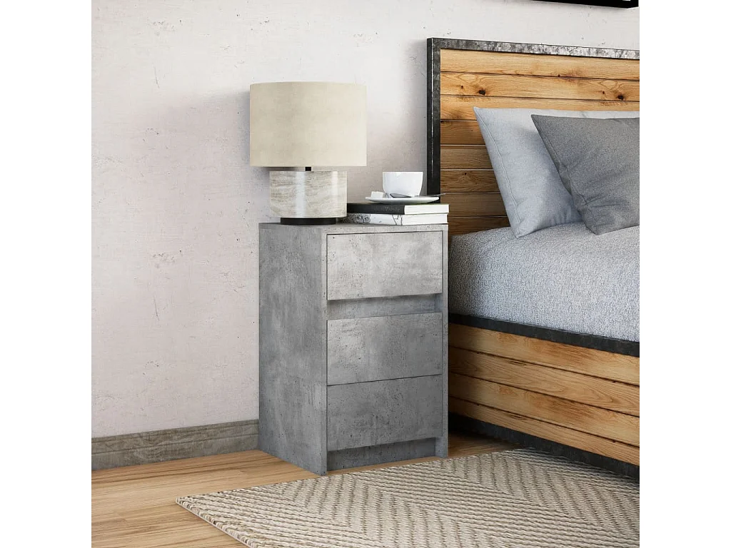 Armoire de chevet et lumières LED gris béton bois d'ingénierie