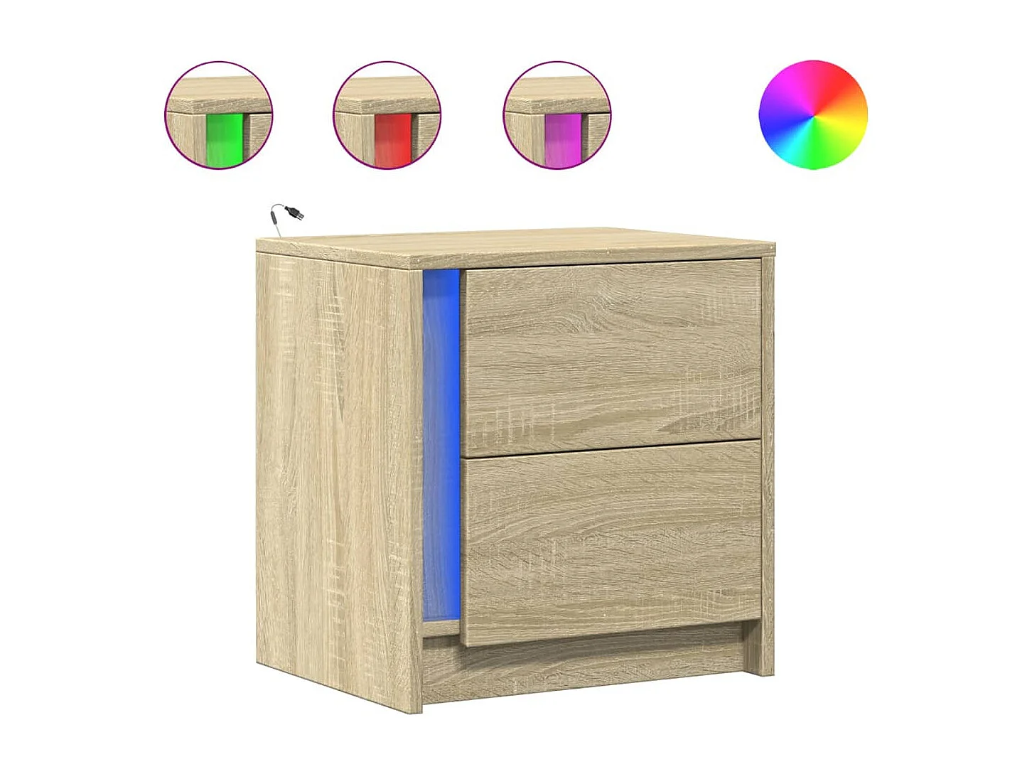 Nachtkastje met 2-delige set en led-verlichting, Sonoma eiken