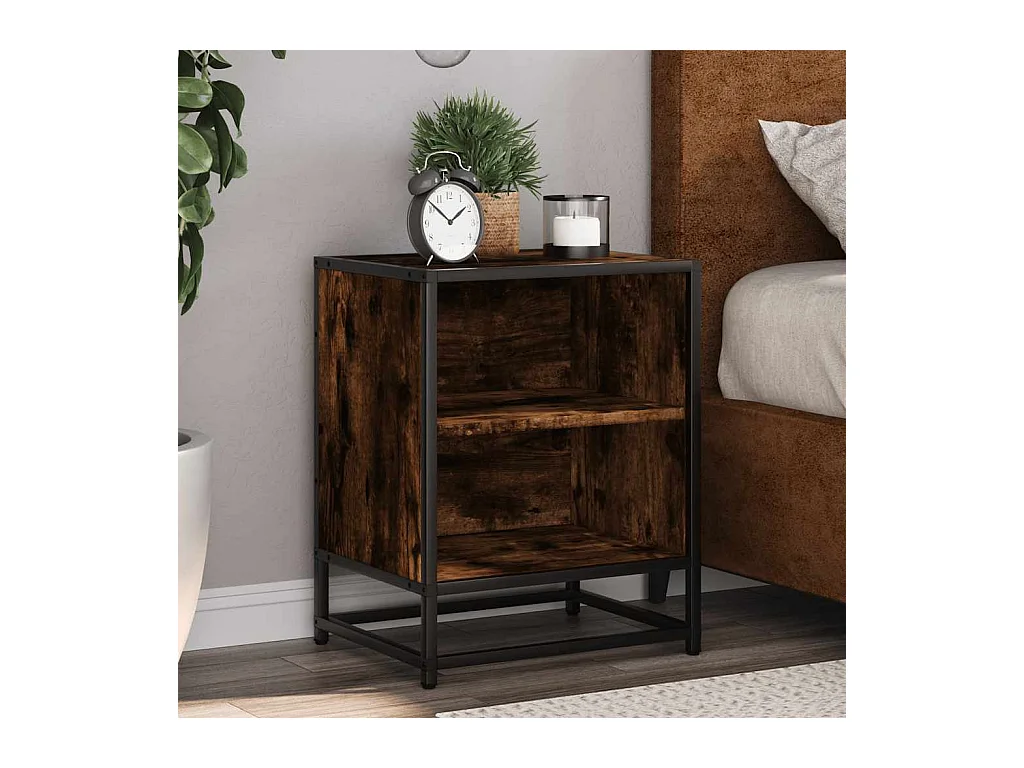 Table de chevet chêne fumé 40x31x50 cm bois d'ingénierie métal