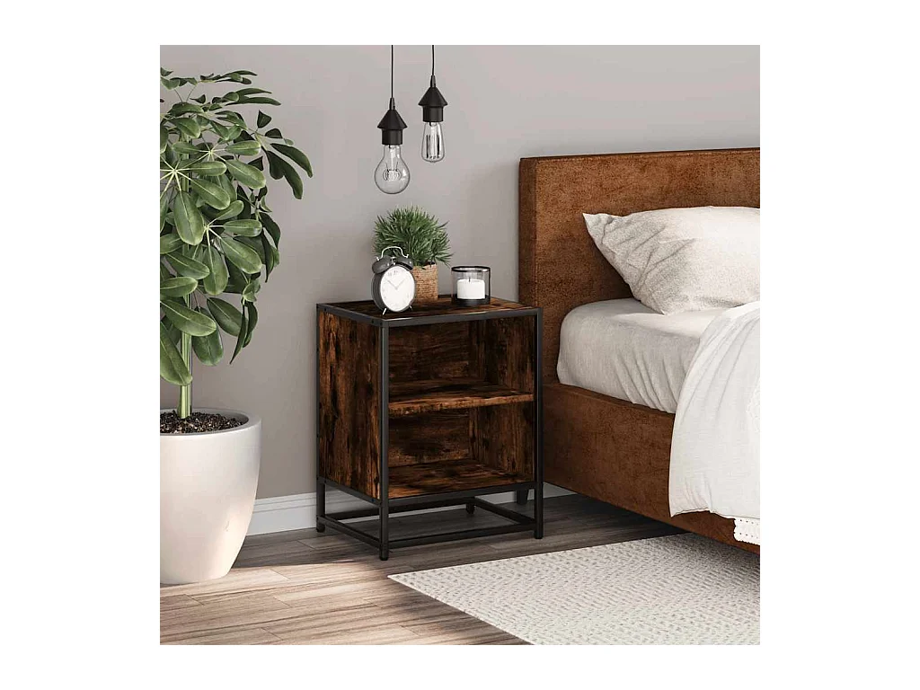 Table de chevet chêne fumé 40x31x50 cm bois d'ingénierie métal