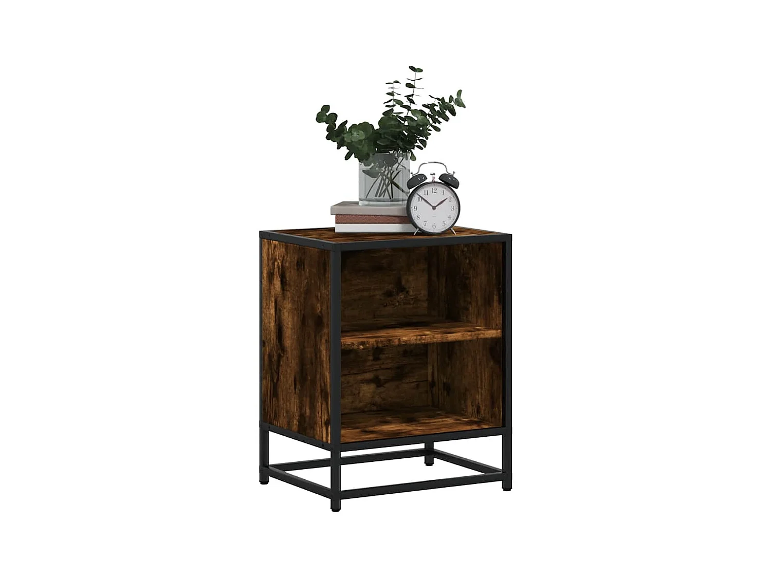 Table de chevet chêne fumé 40x31x50 cm bois d'ingénierie métal