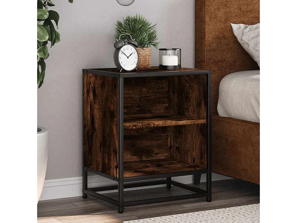 Table de chevet chêne fumé 40x31x50 cm bois d'ingénierie métal