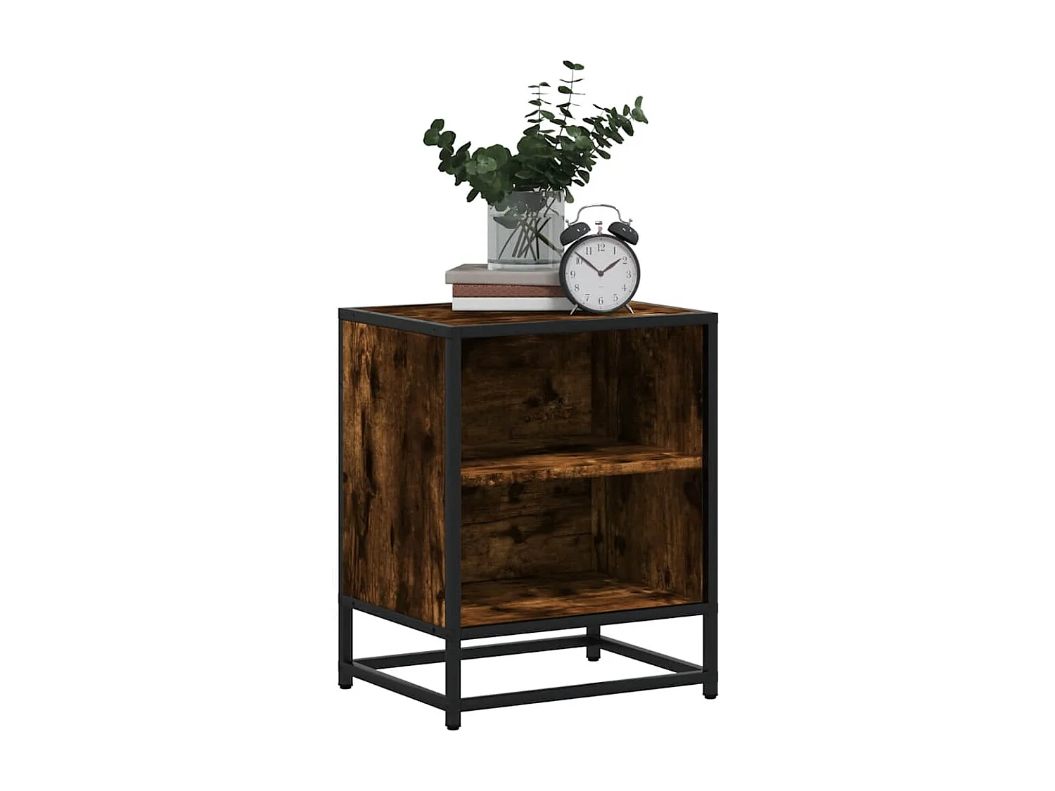 Table de chevet chêne fumé 40x31x50 cm bois d'ingénierie métal