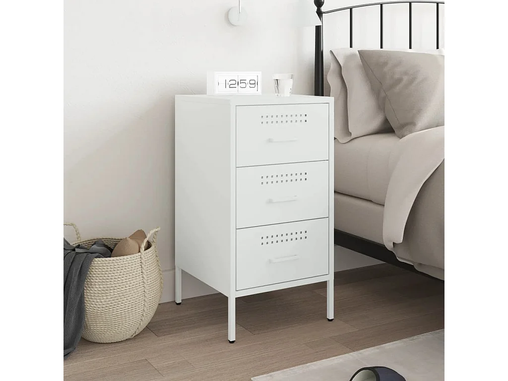 Table de chevet blanc 36x39x68 cm acier