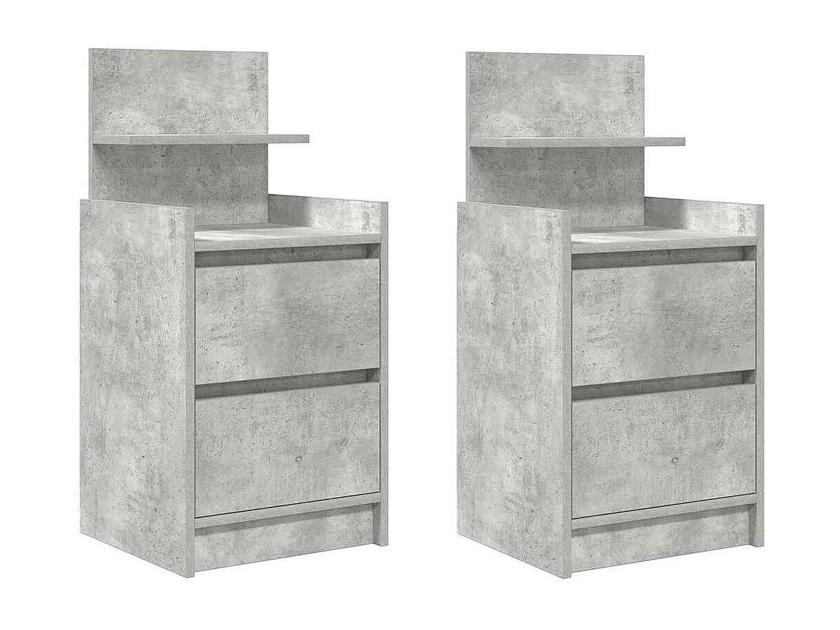 Tables de chevet avec 2 tiroirs 2 pcs gris béton 38x34x80 cm
