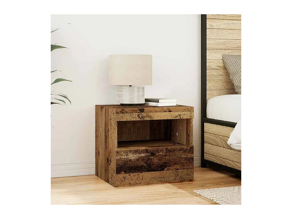 Table de chevet avec lumières LED en vieux bois 50x40x45 cm