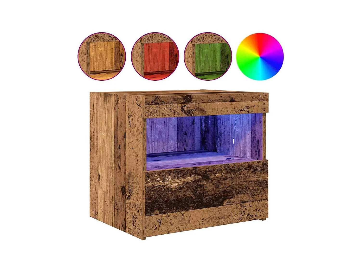 Table de chevet avec lumières LED en vieux bois 50x40x45 cm