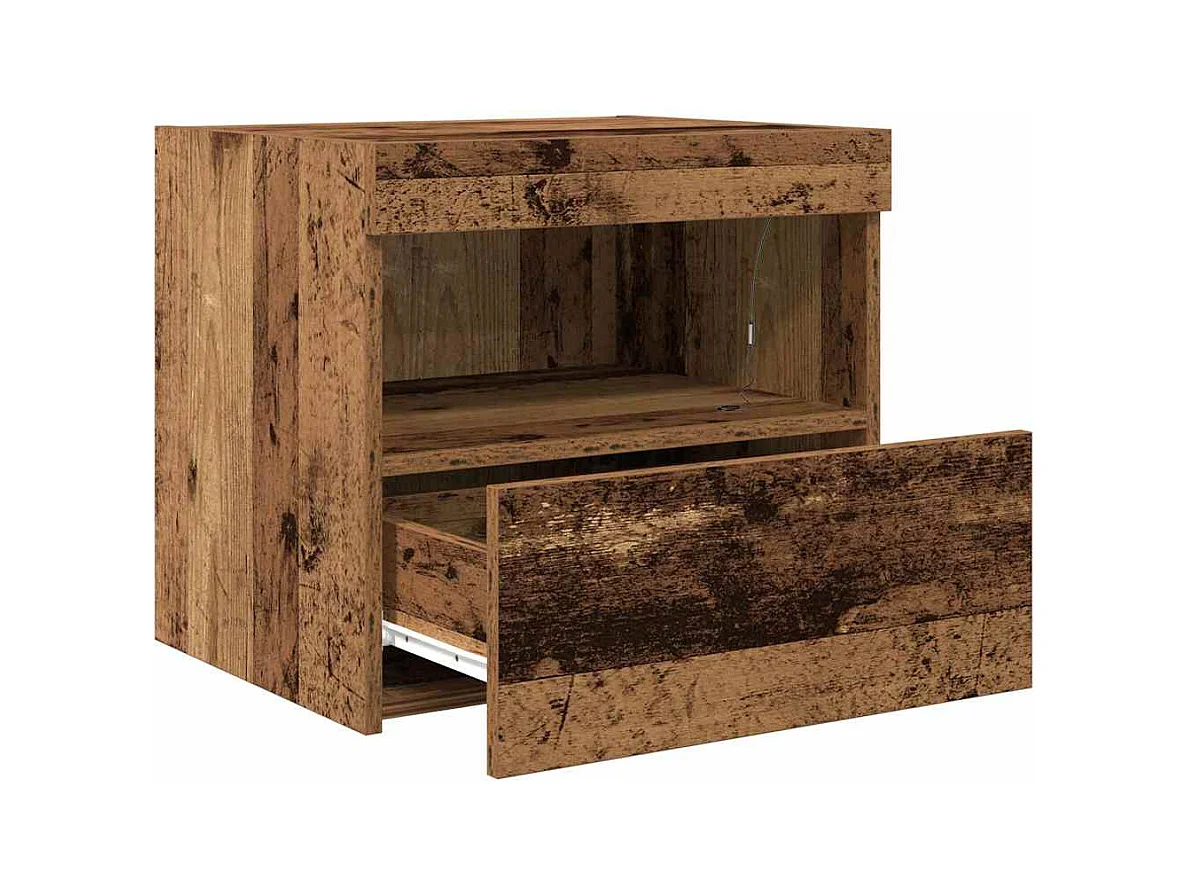 Table de chevet avec lumières LED en vieux bois 50x40x45 cm