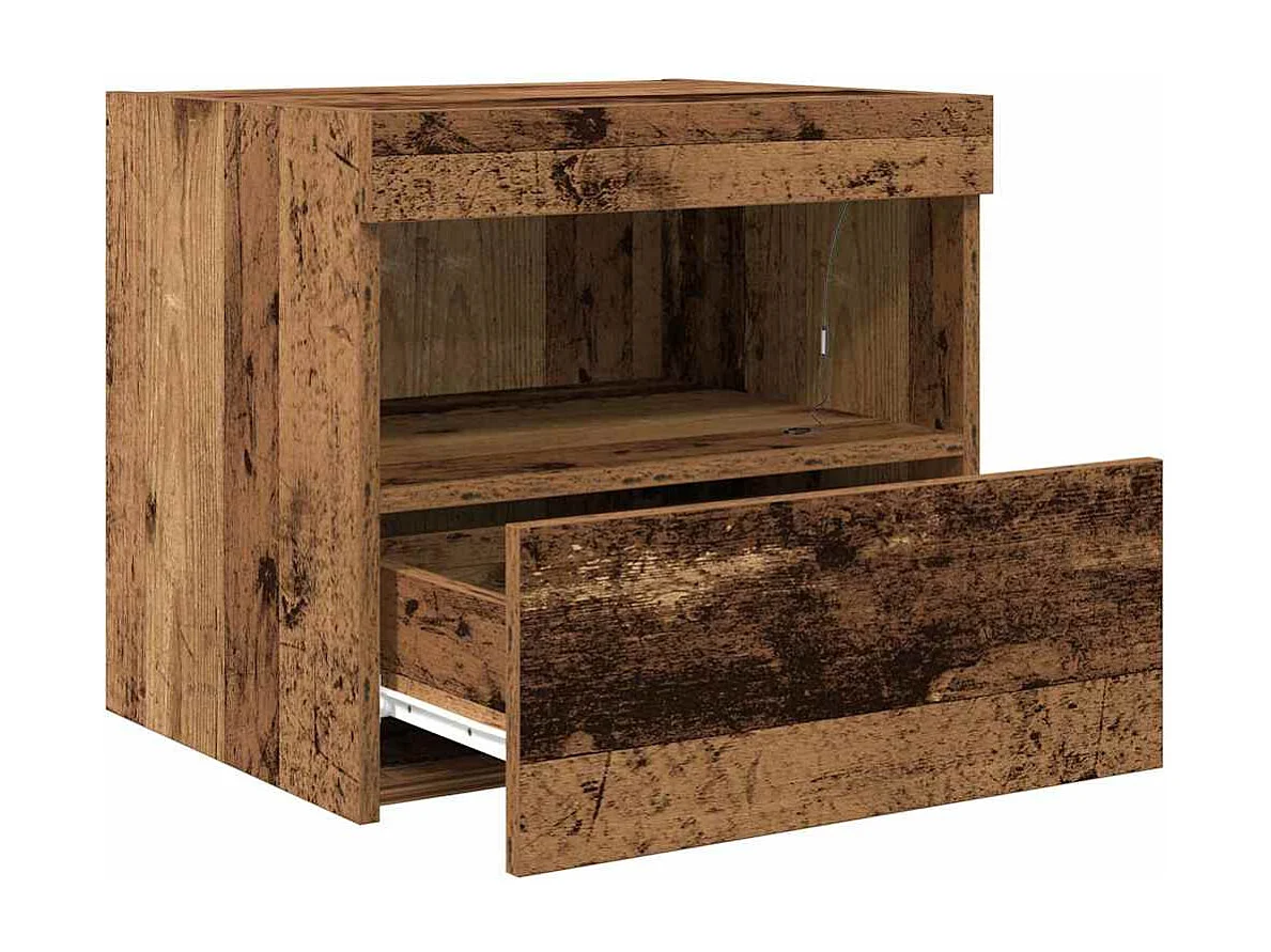 Nachtkastje met ledverlichting in oud hout 50x40x45 cm