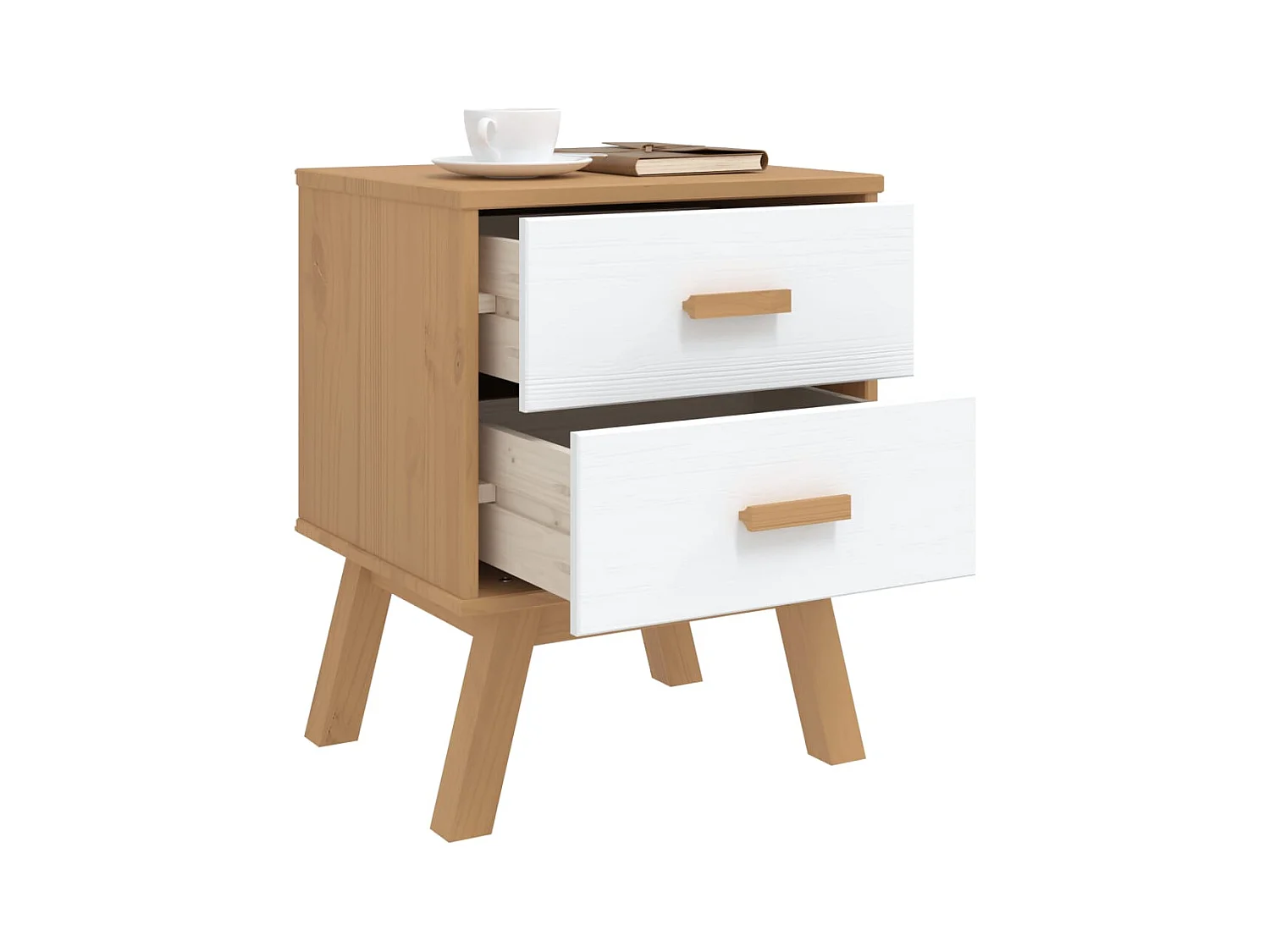 Table de chevet OLDEN blanc et marron bois de pin solide